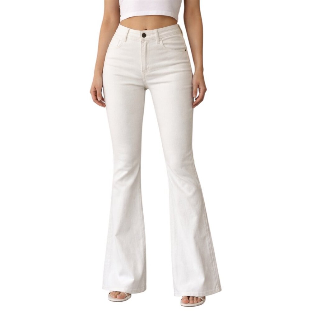 Abercrombie & Fitch Ultra High Rise Flare Jeans | Ivory Cream Denim | Size 28 |
